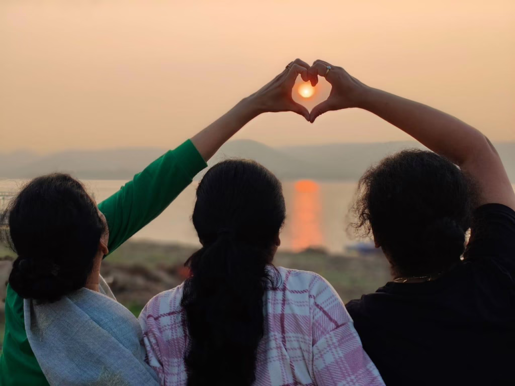 soulful girl time at dawn with friends sharing the moment