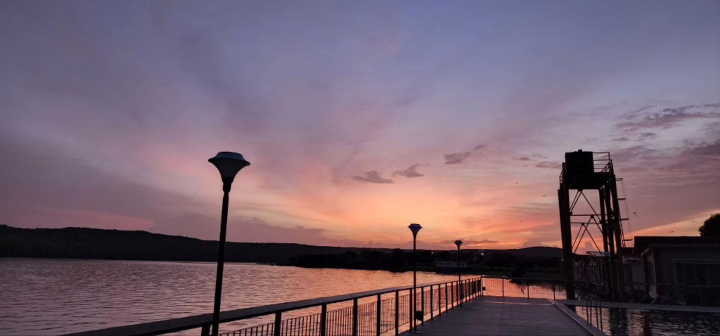 golden sunset over Krishna river at Somasila, radiating serenity and stillness