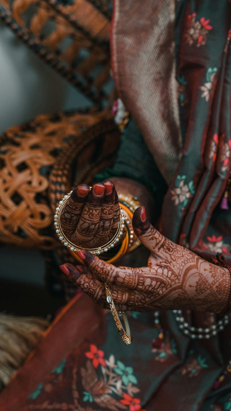 Woman rediscovering her feminity through traditional bangles, a symbol of culture and inner grace
